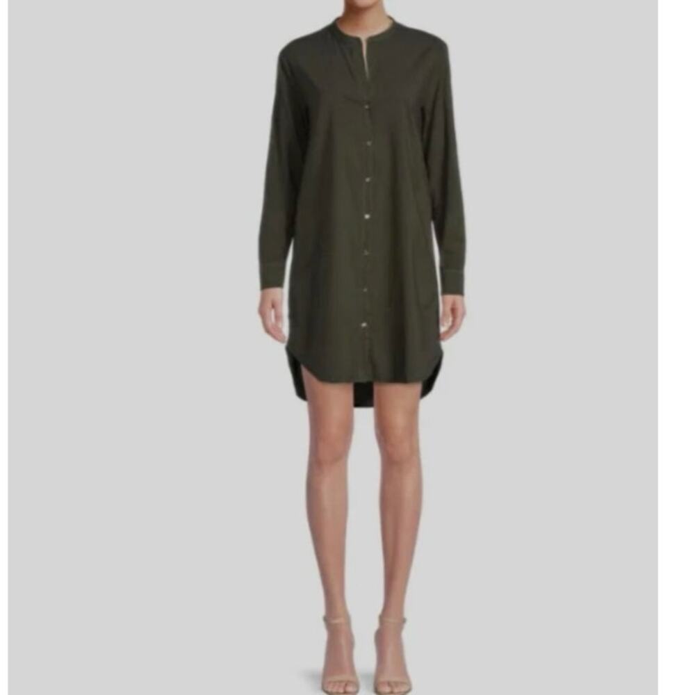 James Perse Shirt Dress Black Split Mandarin Collar Button-Up Tunic Size 2